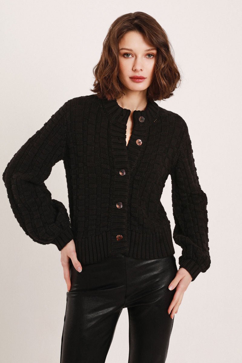 Celia Plaid Texture Cardigan - FELLER