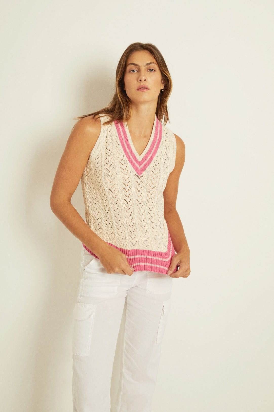 FELLER Sweaters Natural/Pink/Lt Pink / XS Coco Shrunken Tennis Vest
